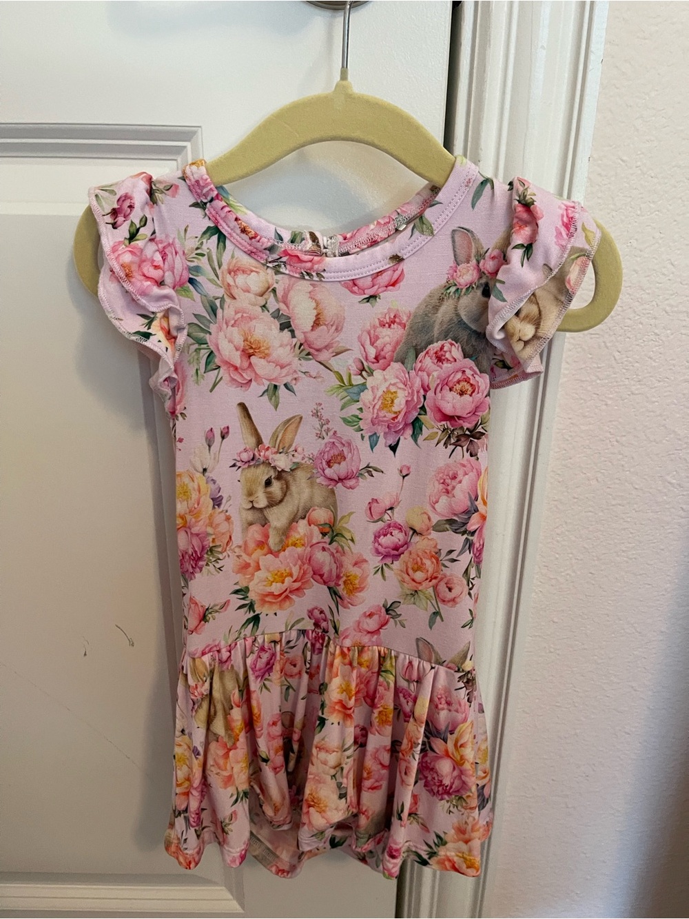 Girls Pink Floral Bunny Ruffle One-Piece Bodysuit